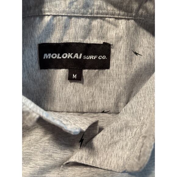 Molokai Surf Co Mens Gray Short Sleeve Button Up Shirt Size M lightning bolts - Picture 2 of 9